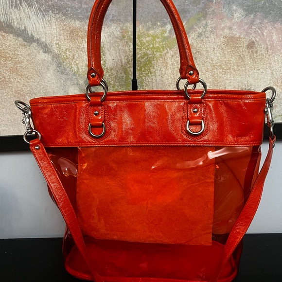 Coach 15021 PVC Metallic Transparent Clear Orange Tote  Rare Plastic Beach Bag - Picture 6 of 15